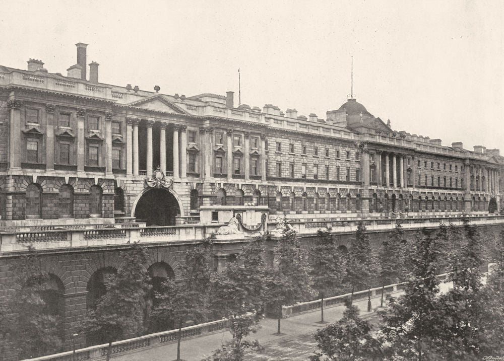 LONDON. Somerset House- The River Front, from Waterloo Bridge 1896 old print